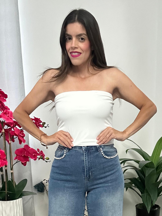 White strapless basic top
