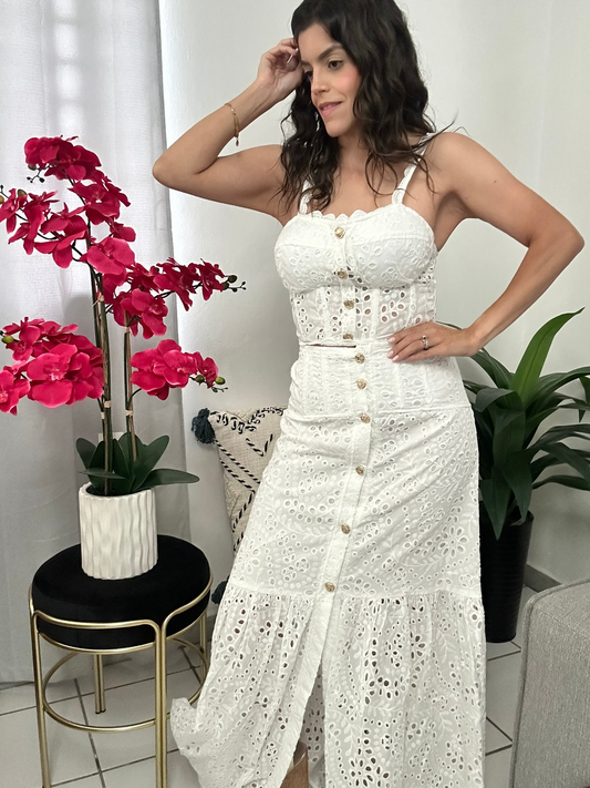 White Eyelet Skirt Set