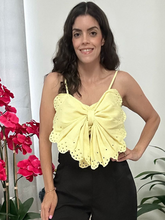 Casual Bow Crop Top Yellow