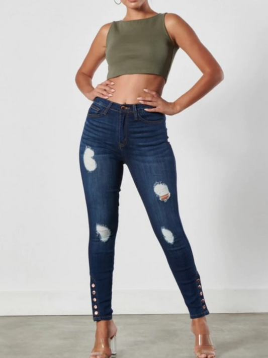 Vibrant Rose Gold Buttons Skinny