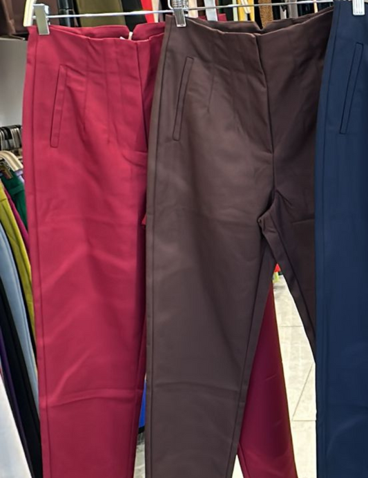 Zara-style high-waisted wine-colored pants