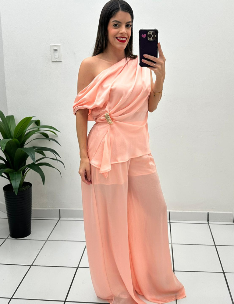 Elegant Lady Top & Pant Set Peach