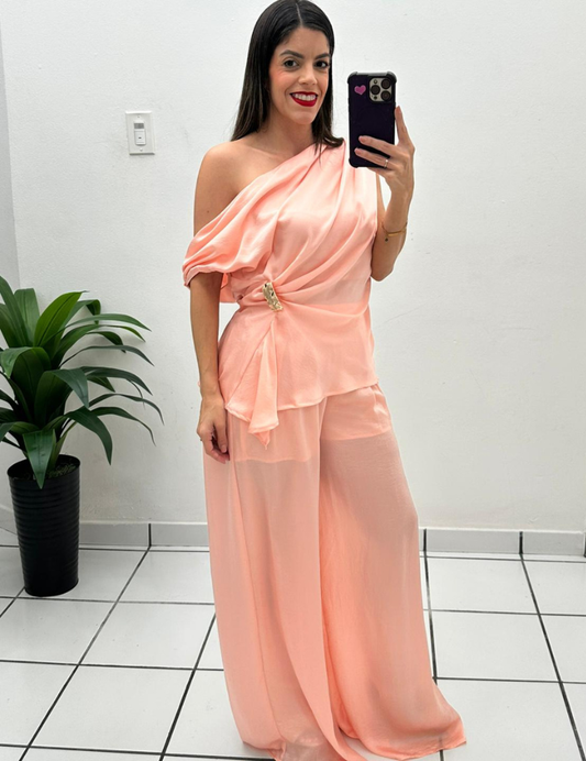 Elegant Lady Top & Pant Set Peach