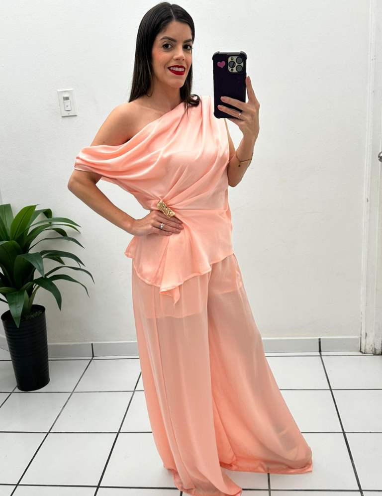 Elegant Lady Top & Pant Set Peach