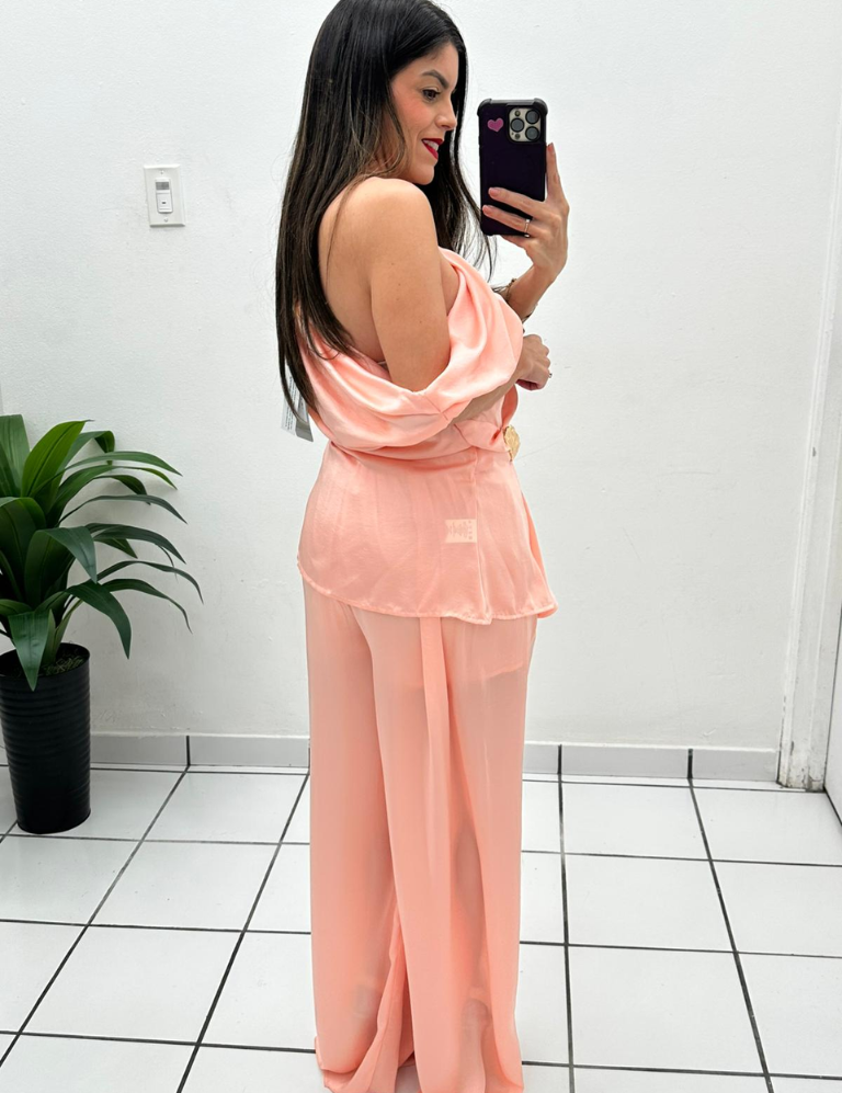 Elegant Lady Top & Pant Set Peach