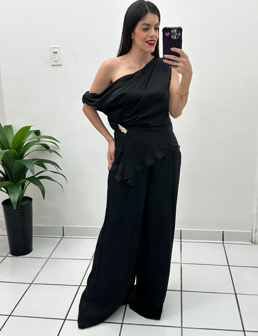 Elegant Lady Top & Pant Set Black