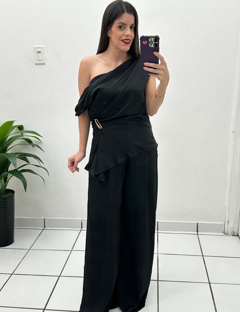 Elegant Lady Top & Pant Set Black
