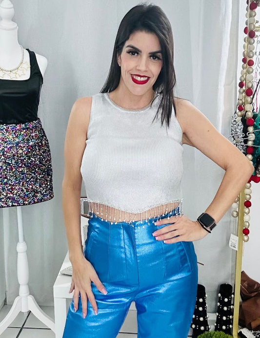 Silver Rhinestone Top