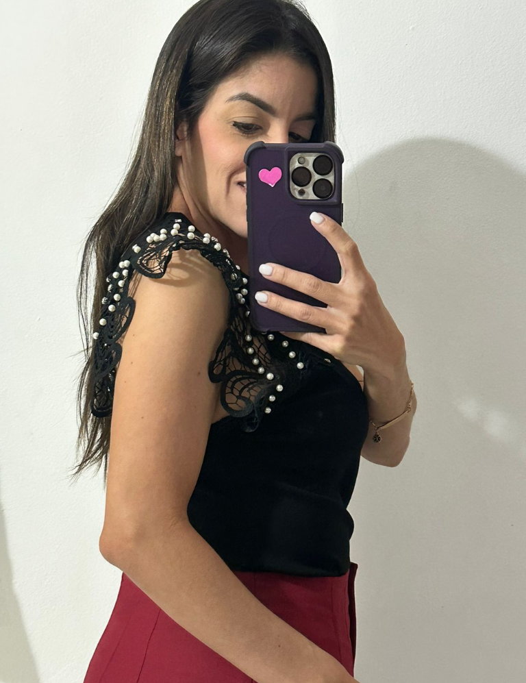 Short Laced Sleeve Top - Black