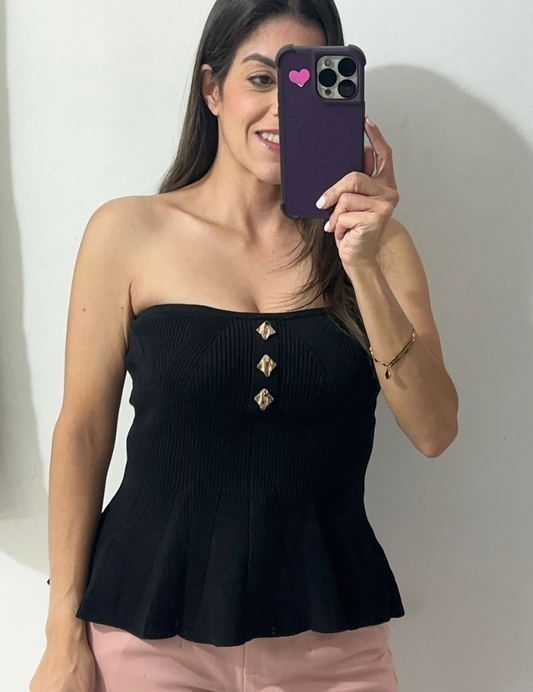 Strapples Knitted Top-black