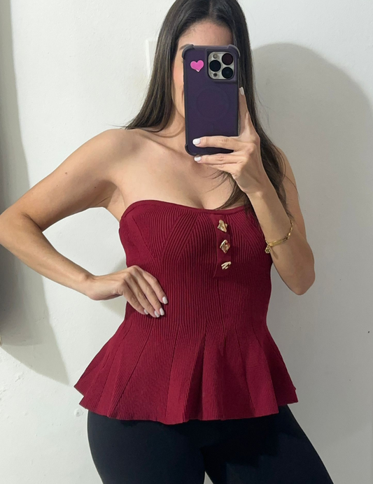 Strapples Knitted Top-burgundy