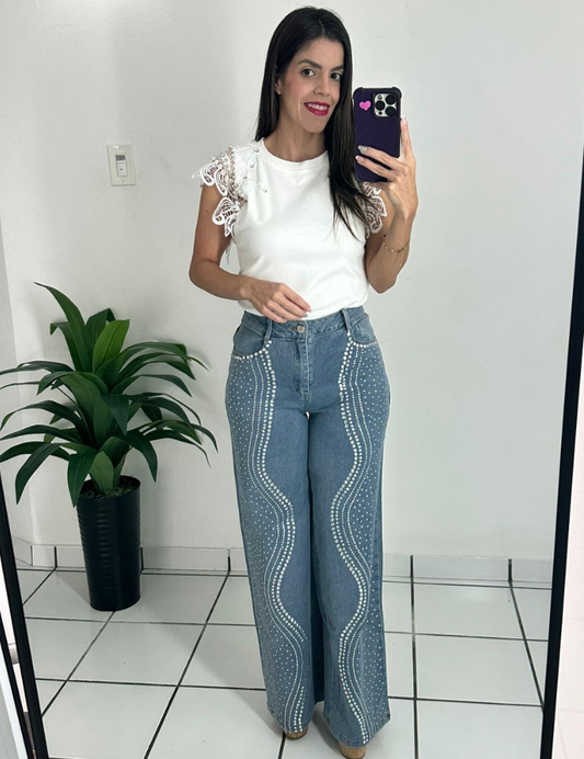 Side Rhinestone Detail Denim