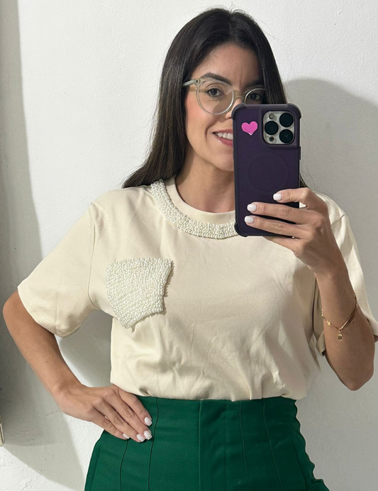 Beige Pearl Pocket Top