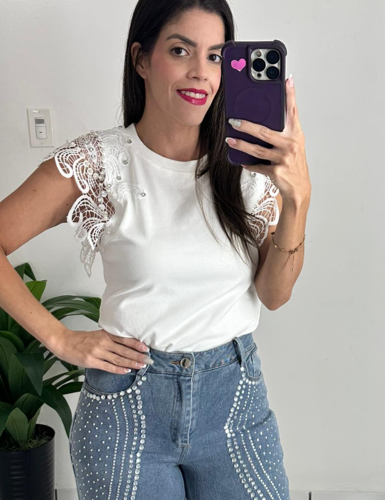 Side Rhinestone Detail Denim