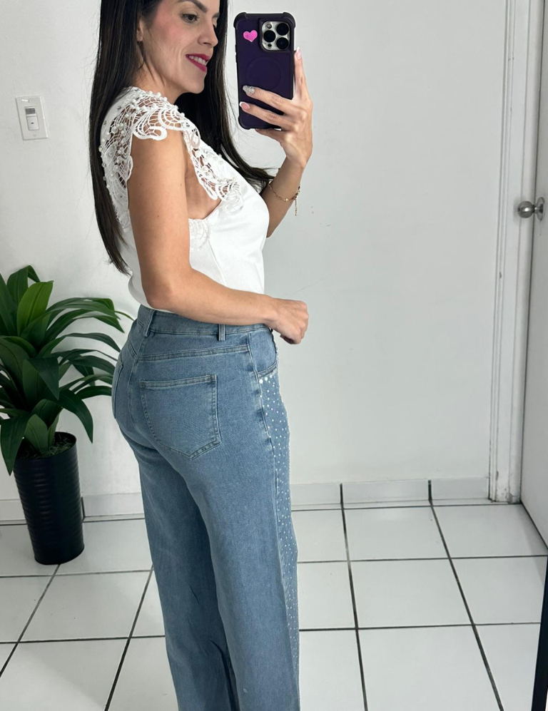 Side Rhinestone Detail Denim