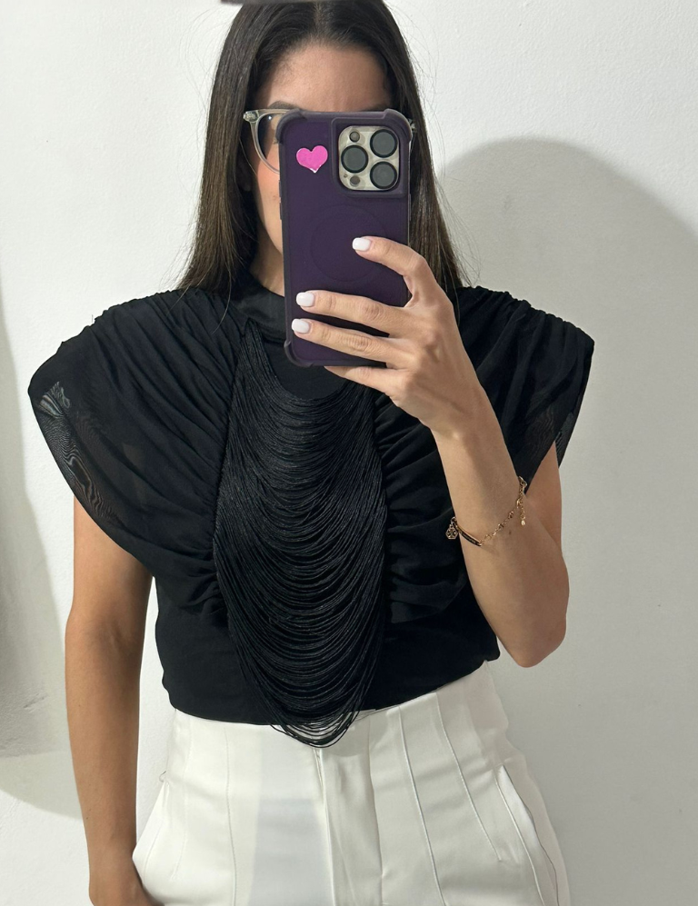 Dressy Fringes Black Top