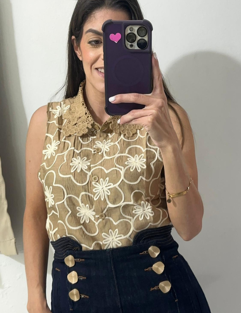 Beige flowers top