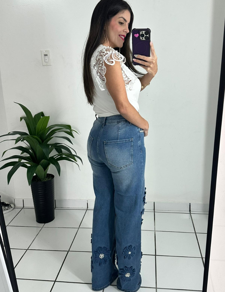 Flowers & Pearls Denim Jean