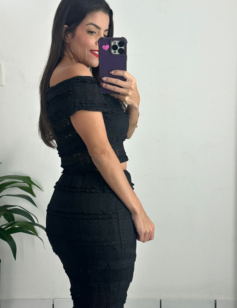 Black Laced Top & Skirt Set