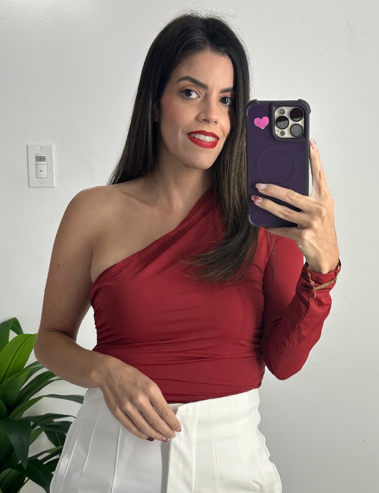One shoulder long sleeve top - Red/brick