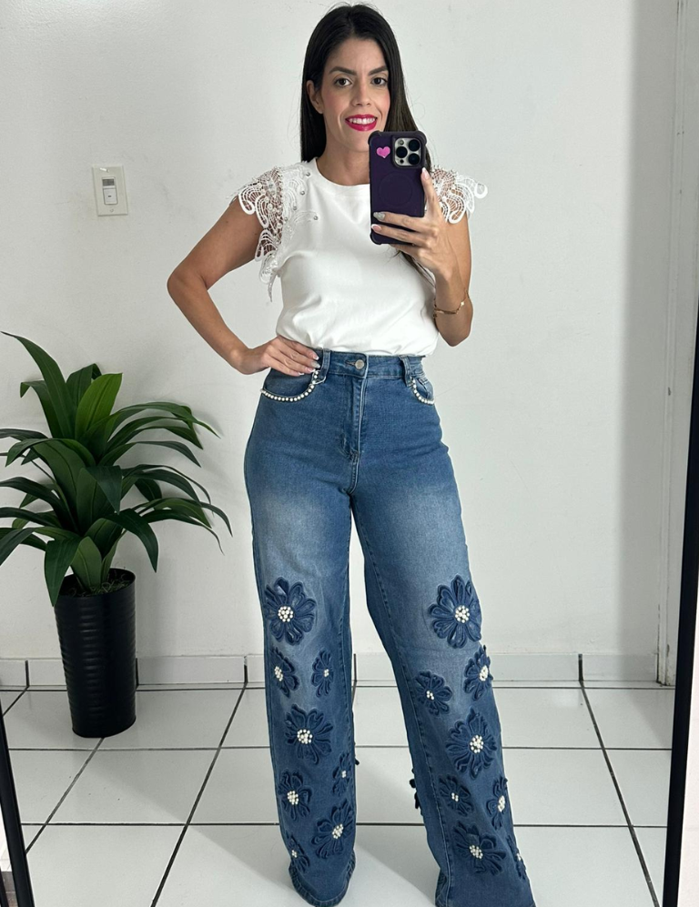 Flowers & Pearls Denim Jean