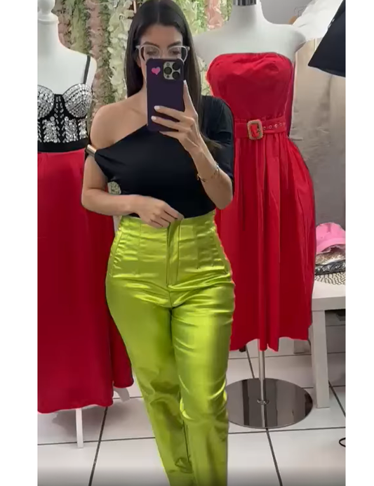 Zara Style Apple green high-waisted pants