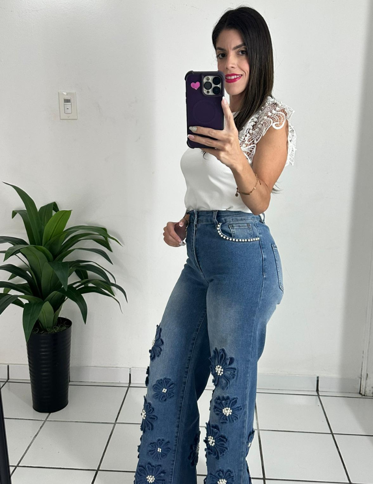 Flowers & Pearls Denim Jean