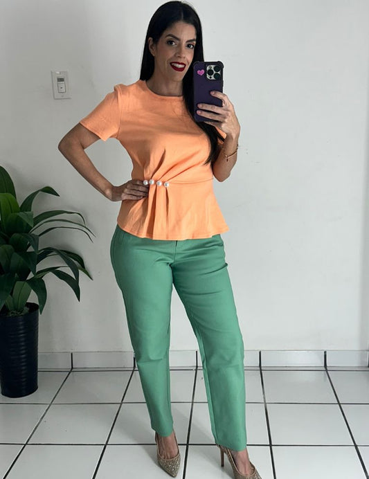 Zara style High-waisted mint green trousers pants