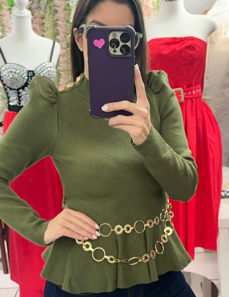 Knitted Sweater Top - Olive