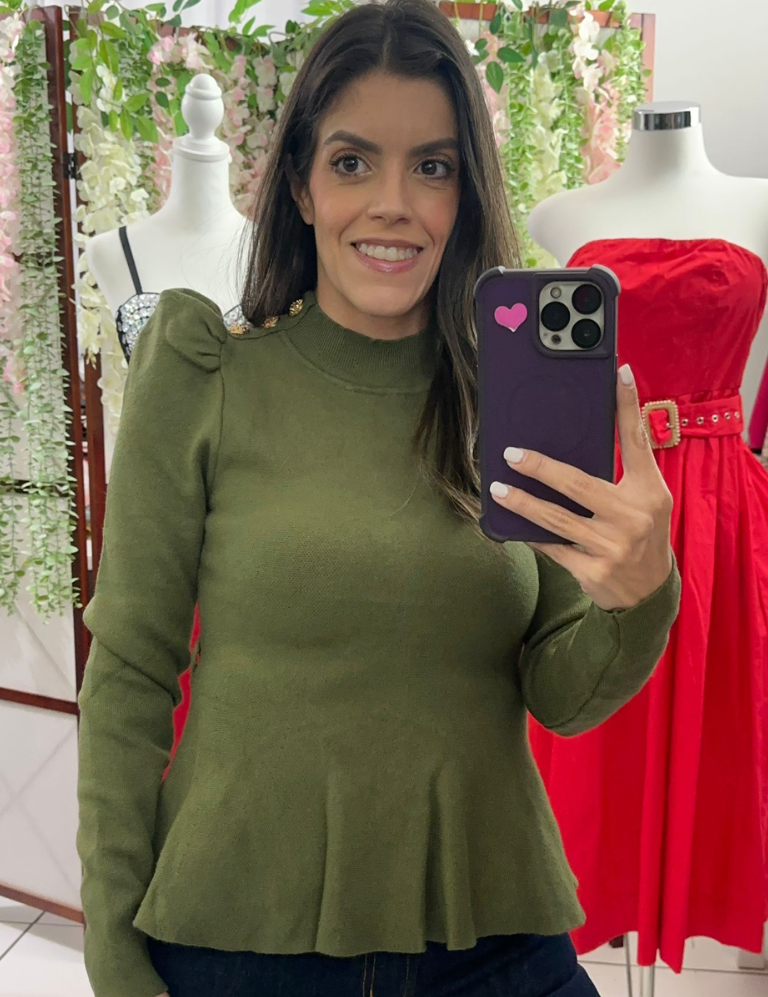 Knitted Sweater Top - Olive