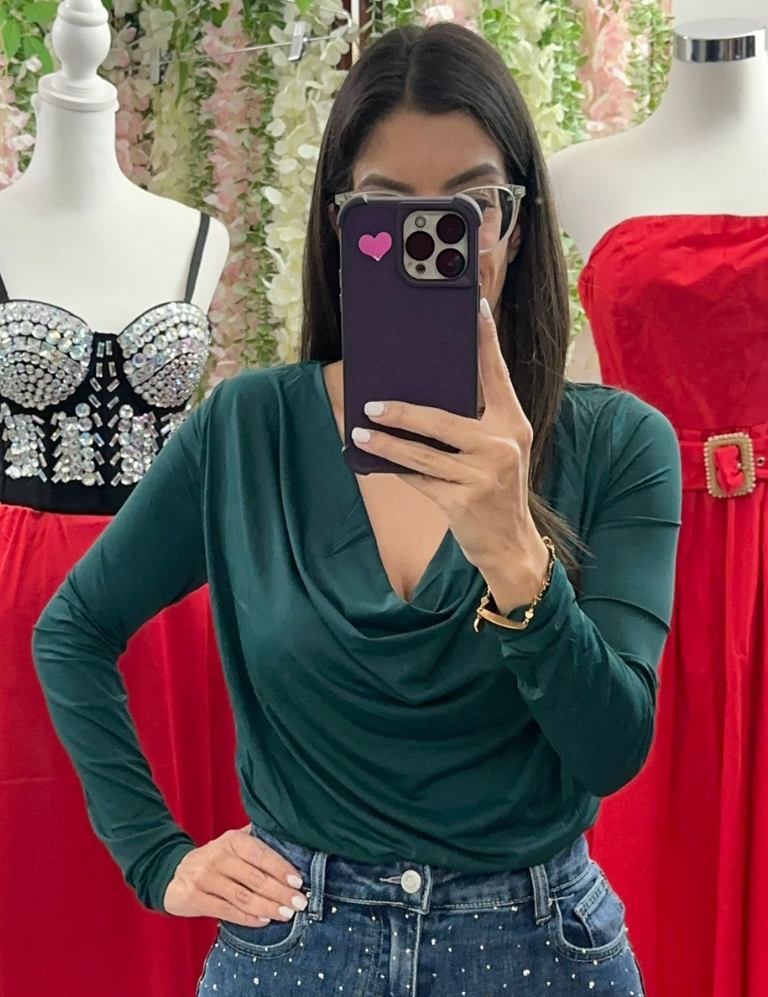 Draped Bodysuit Top - Green