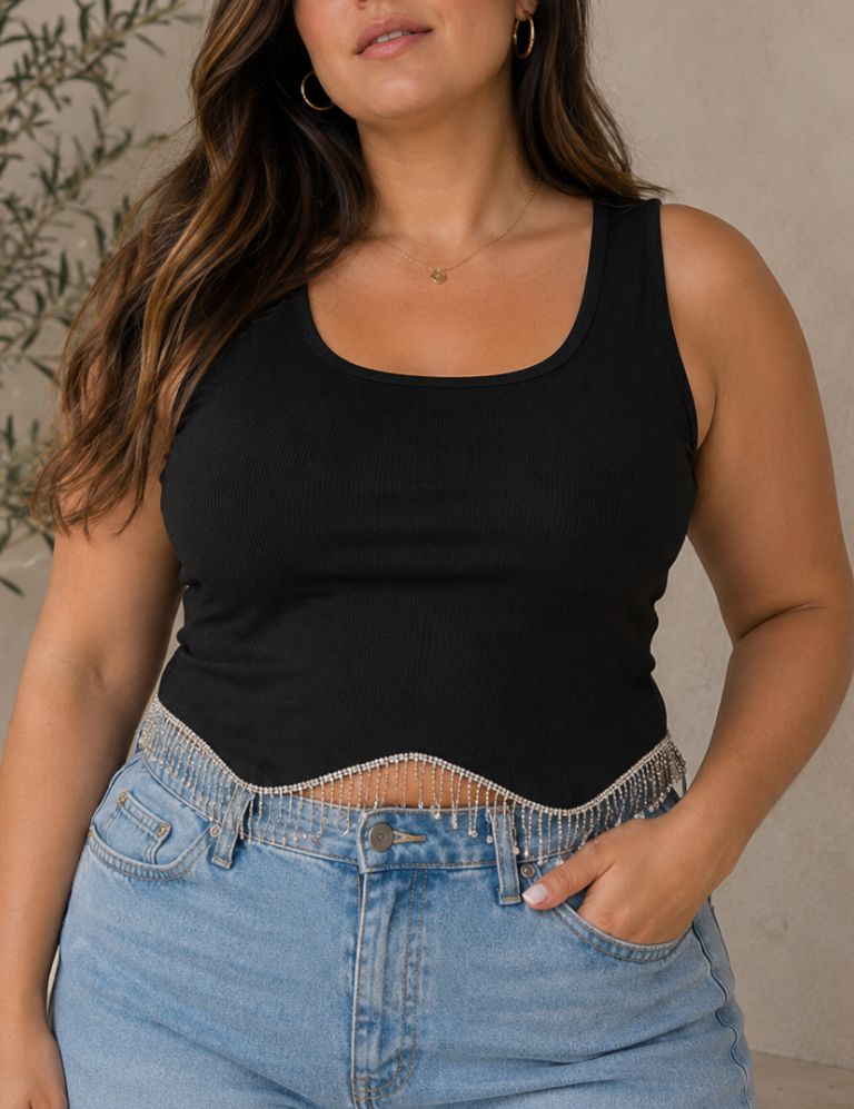 Rhinestone Black Top Plus