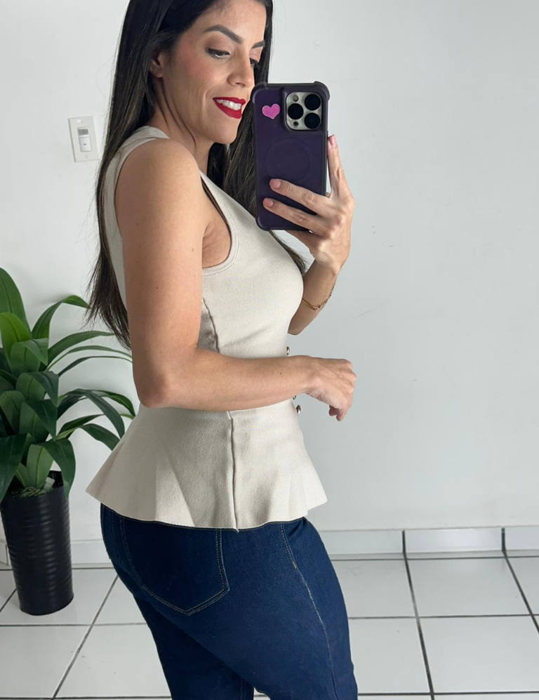 Beige Belted Blouse Top