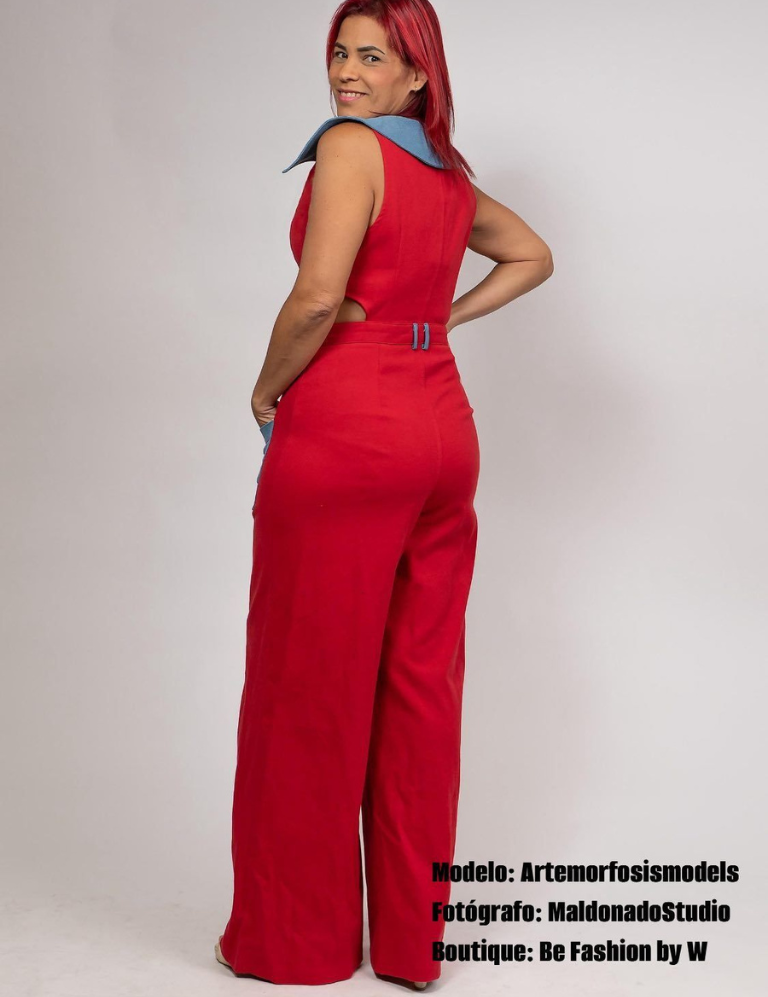 Color Block Red Jumpsuit