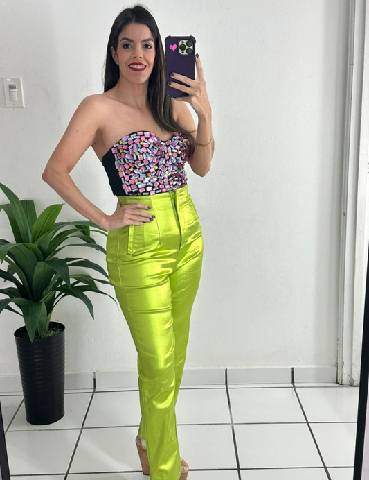 Zara Style Apple green high-waisted pants