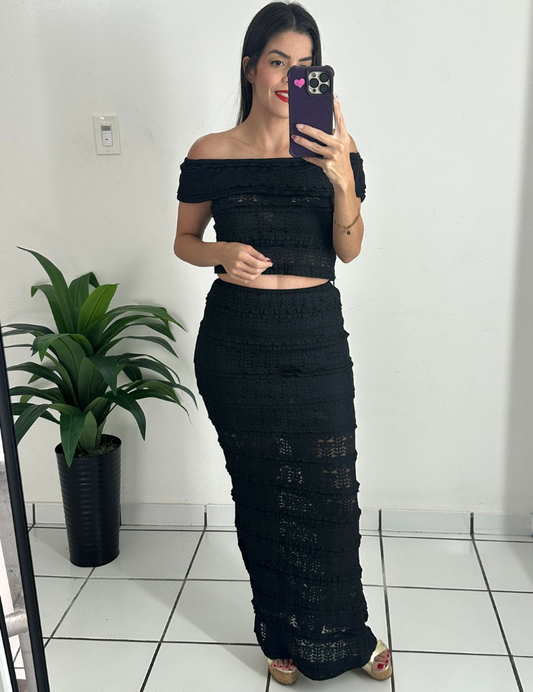 Black Laced Top & Skirt Set
