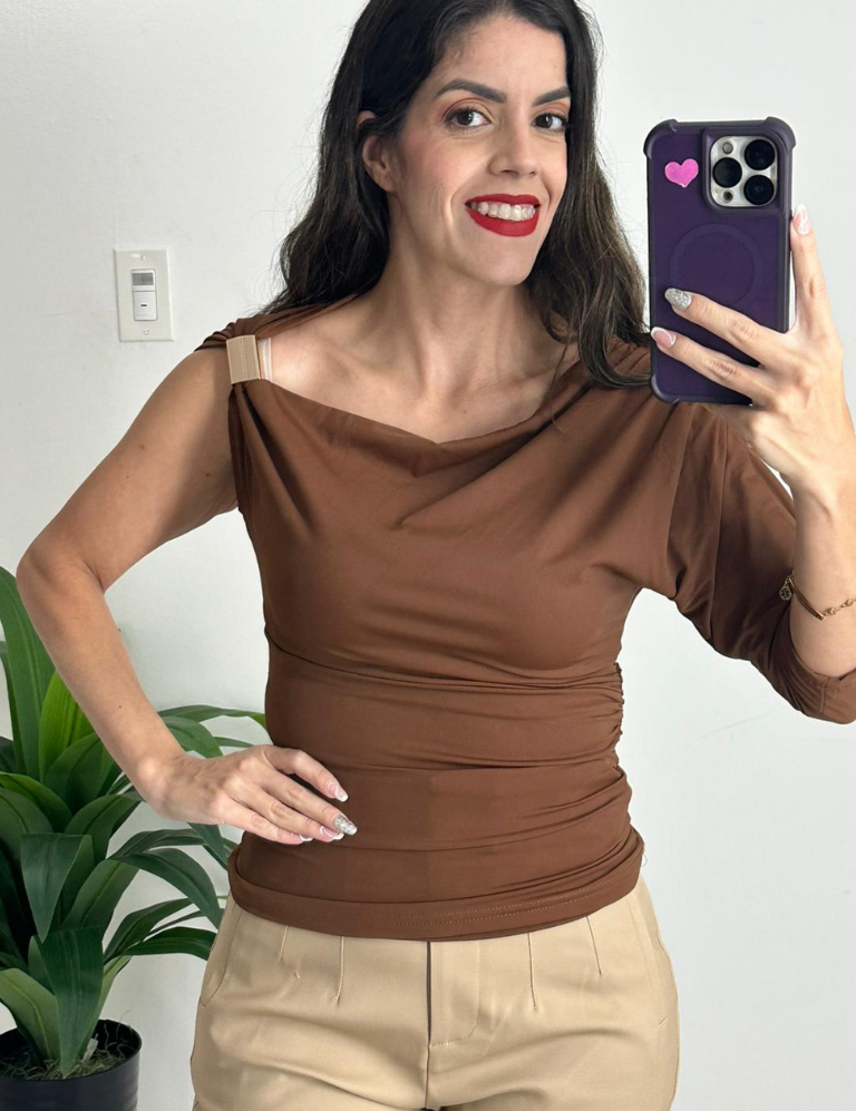 One Shoulder Top - Chocolate