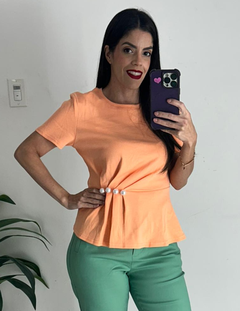 Pearls Details Orange Top
