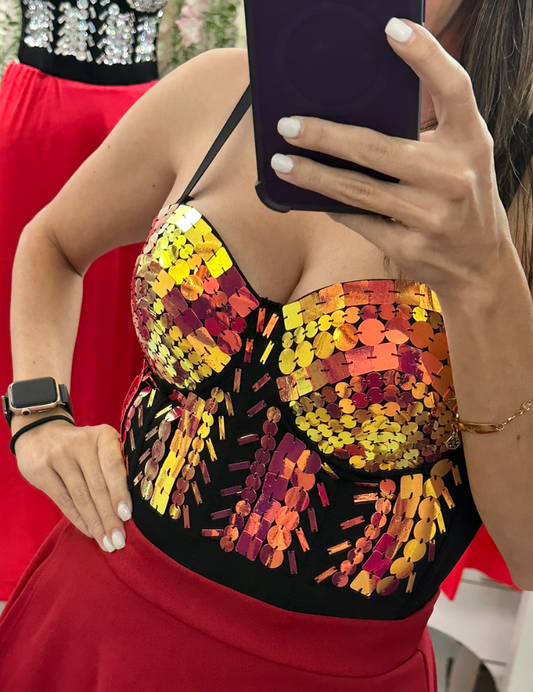 Rainbow Sequin Pattern Bustier Top