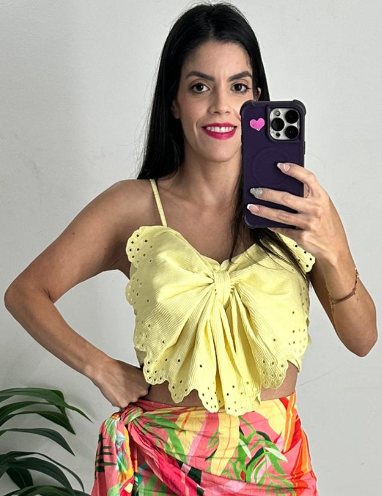 Casual Bow Crop Top Yellow