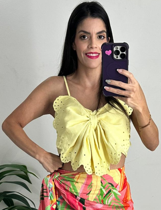 Casual Bow Crop Top Yellow