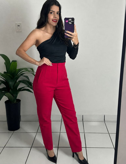 Zara Style High waist Pant red