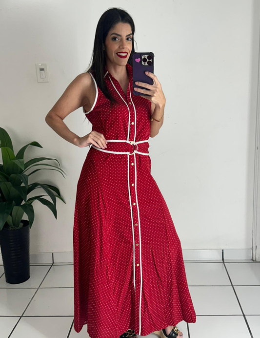 Dots Red Belted Dress