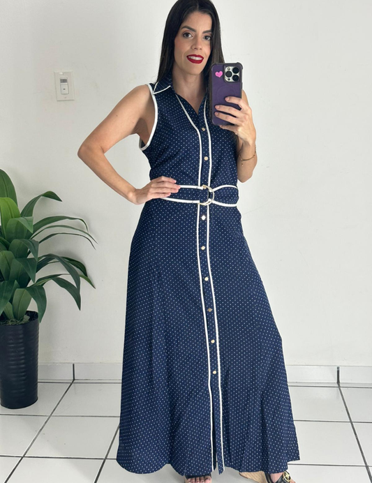 Dots Blue Belted Dress