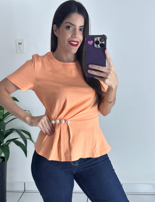 Pearls Details Orange Top