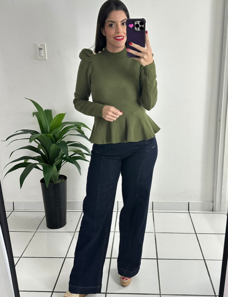 Knitted Sweater Top - Olive