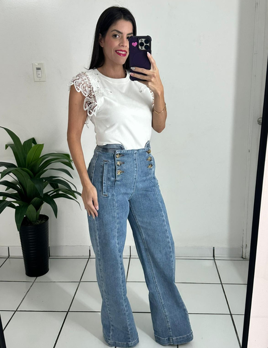 High Waisted Front Buttons Jean