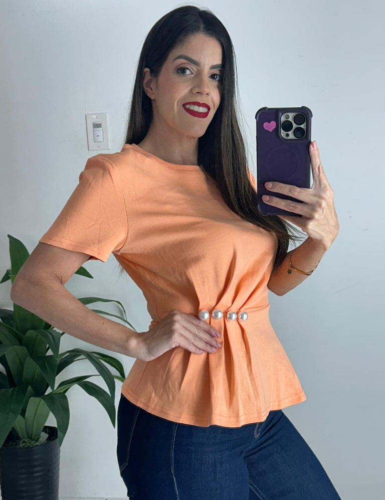Pearls Details Orange Top