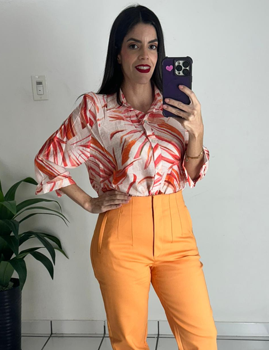 Leaves Print - Orange Top