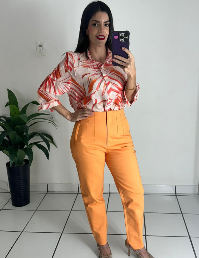 Zara-style high-waisted peach trousers pants